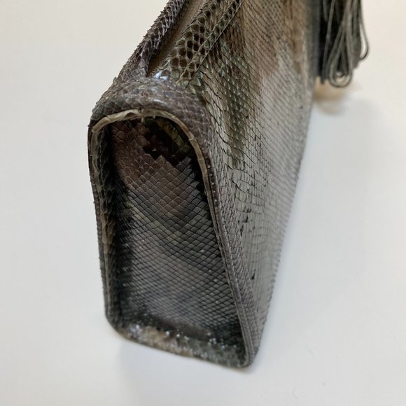 LIKE NEW Vintage Morris Moskowitz Genuine Brown Green Reptile Snakeskin handbag - Picture 5 of 10